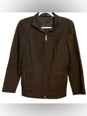 Classic Brown Zip-Front Women's Blazer Jacket